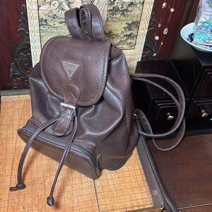 Guess Backpack Pebbled Brown Leather Faux Man Made Vegan 10”Hx8.5”Lx4.75”W GVC